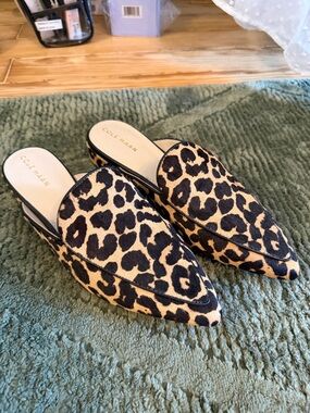 Cole Haan Leopard Print Pointed Mule - Black and Tan